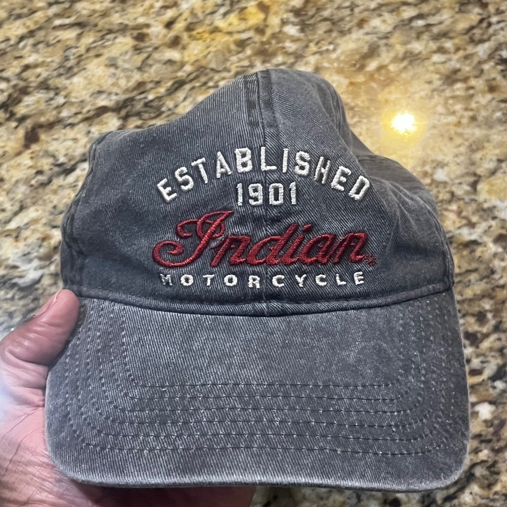 Indian Motorcycle Hat Mens Gray Washed Adjustable Baseball Cap Established 1901